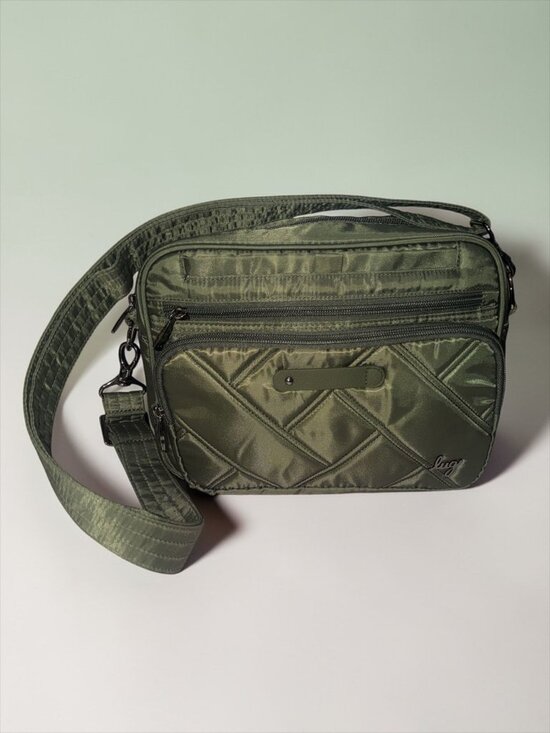 lug Handbags - LUG Carousel XL Crossbody Bag Olive Green Patterned Travel Organizer Card RFID